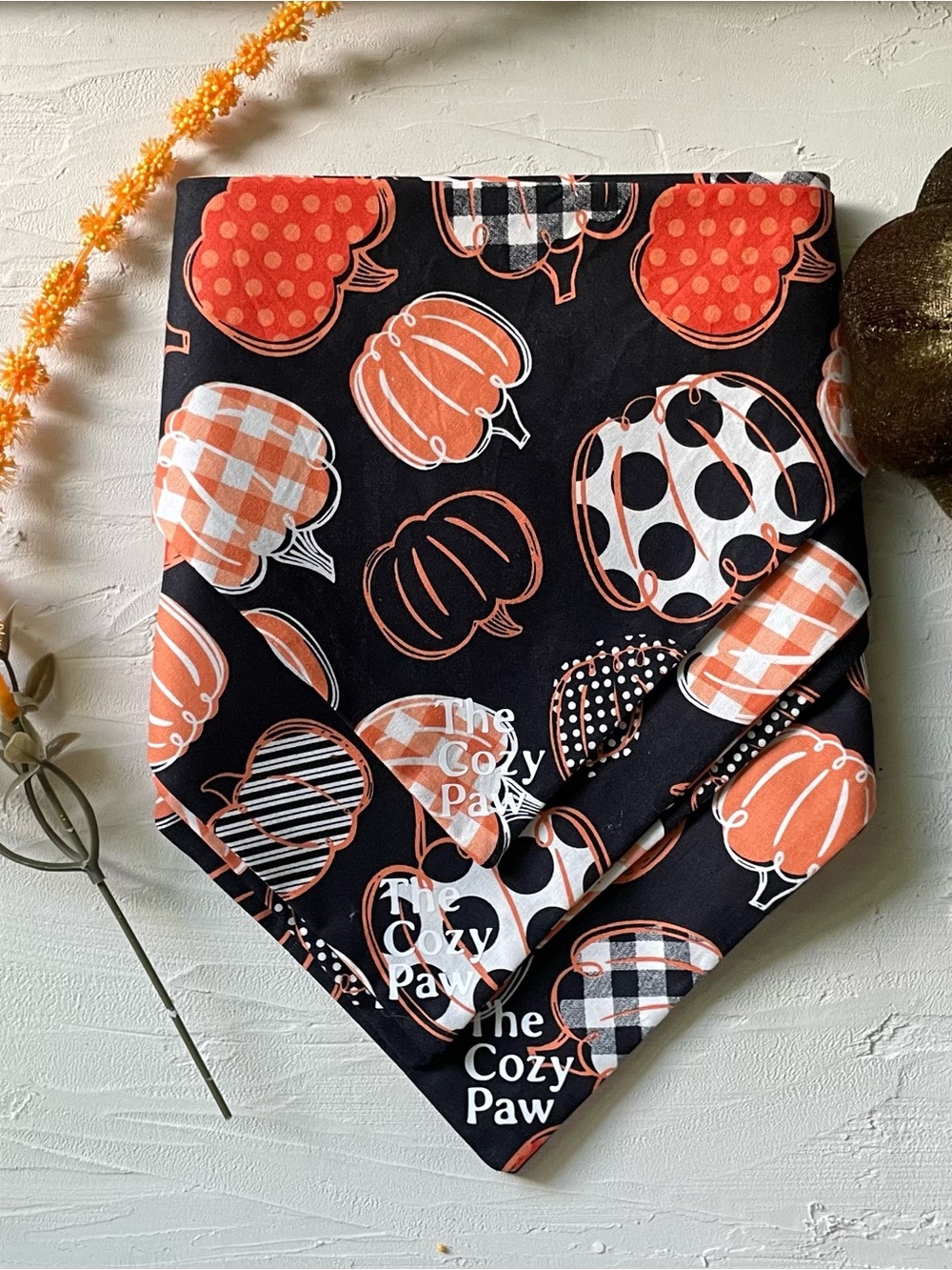 Pet Halloween Pumpkin Bandana - Black & Orange